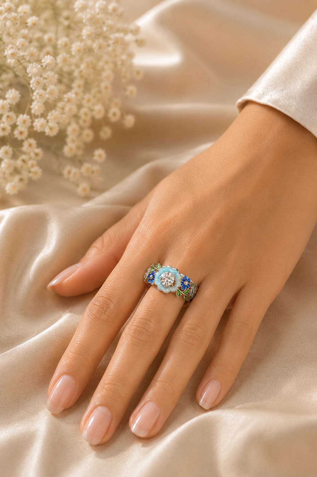 Elegant Blue Enamel Ring