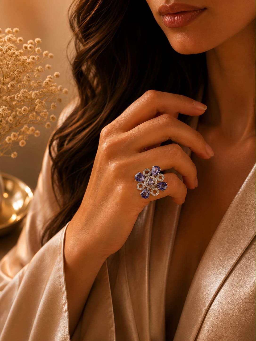 Purple American Diamond statement Ring