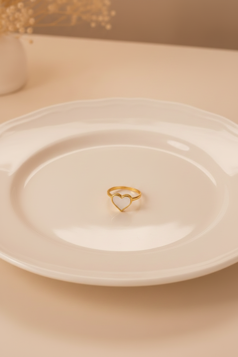 White Enamel heart Ring