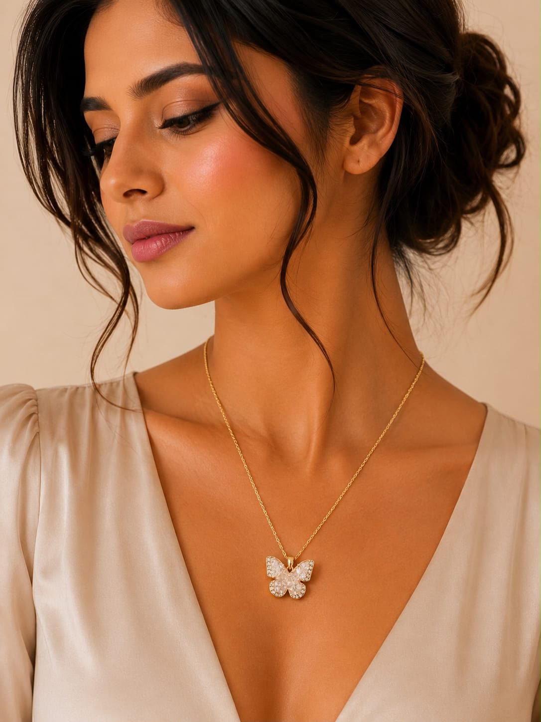 Peach Butterfly Pendant Necklace