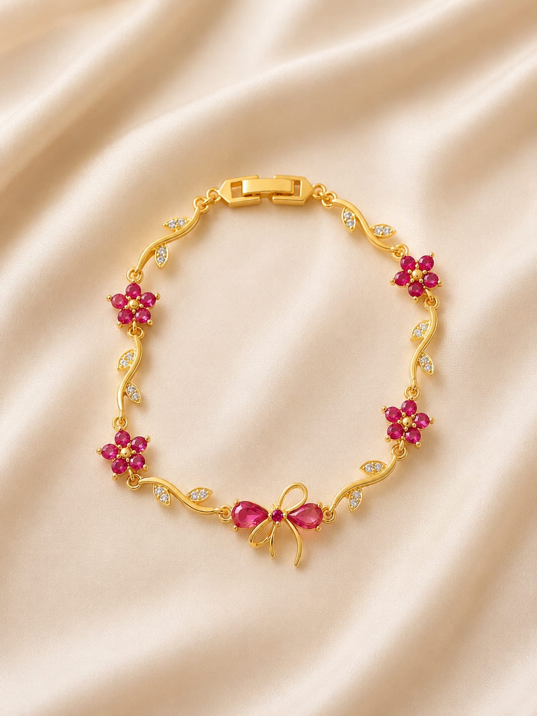 Pink Floral Bow Bracelet