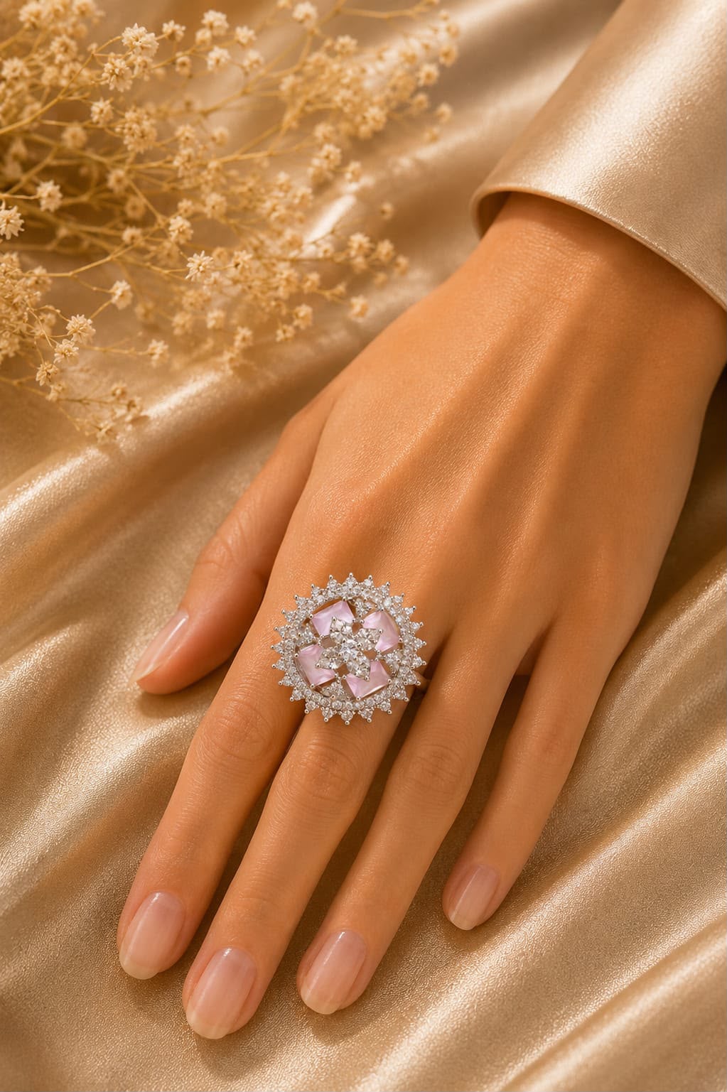 Blush Pink American Diamond statement Ring