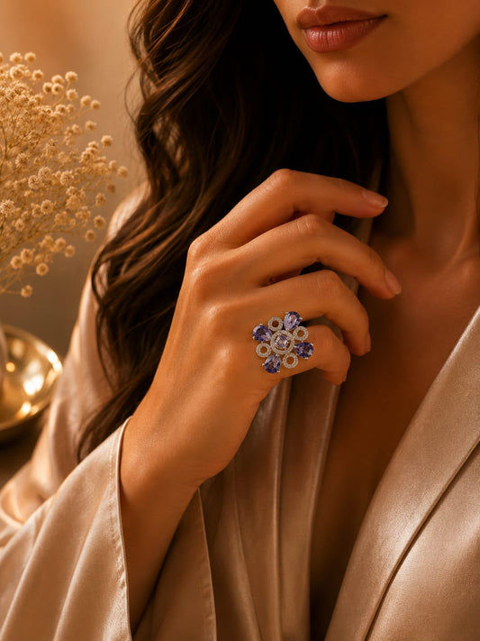 Purple American Diamond statement Ring