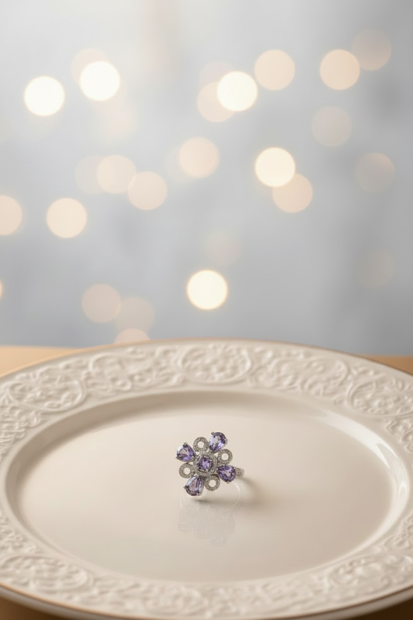Purple American Diamond statement Ring