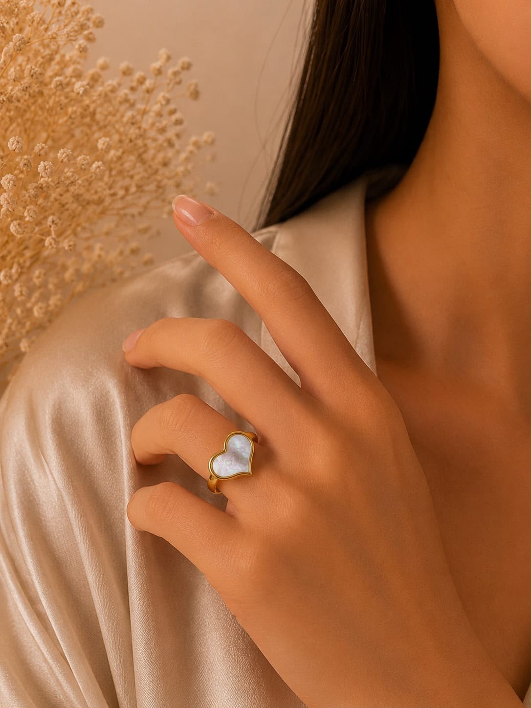 White Enamel heart Ring