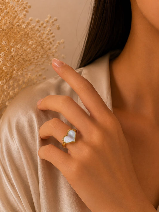 White Enamel heart Ring