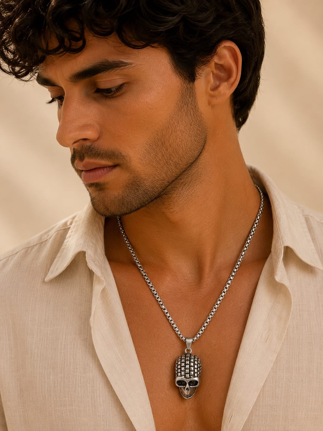 Mens Silver Skull Pendent Chain
