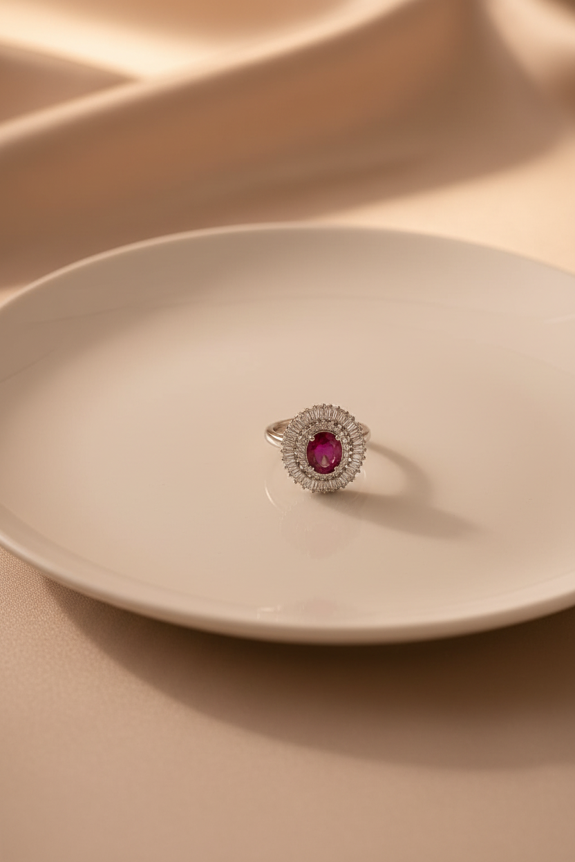 Ruby Halo American Diamond Ring