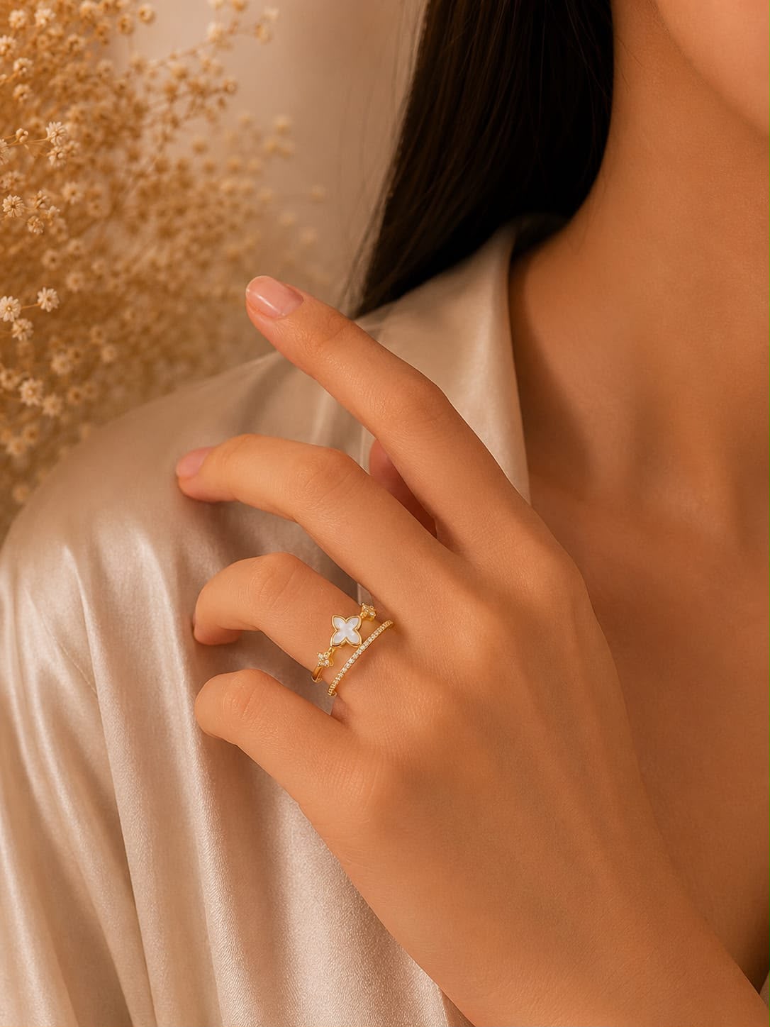 White Clover Gold Ring